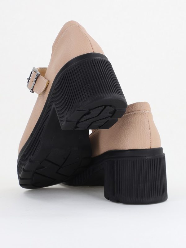Pantofi Damă Casual cu Toc din Piele Ecologică Bej Mat BS501AY2410067 122
