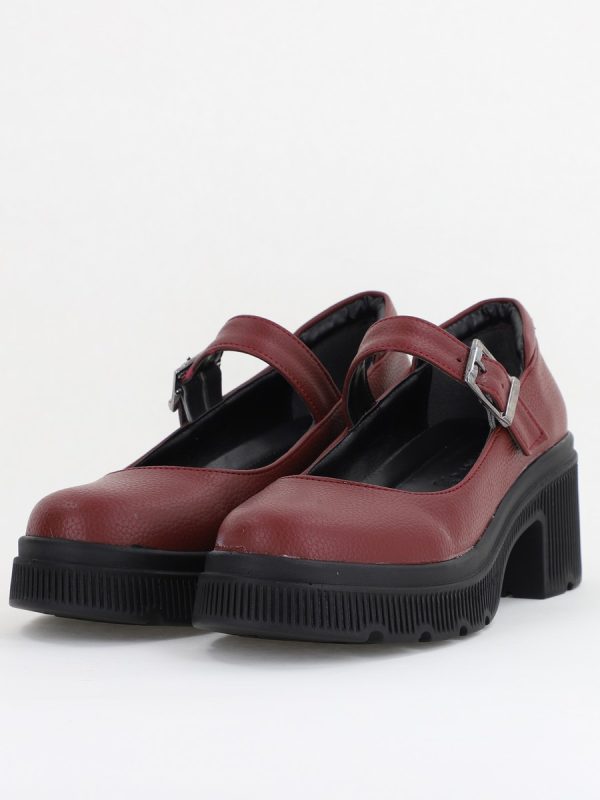 Pantofi Damă Casual cu Toc din Piele Ecologică Bordo Mat BS501AY2410068 119