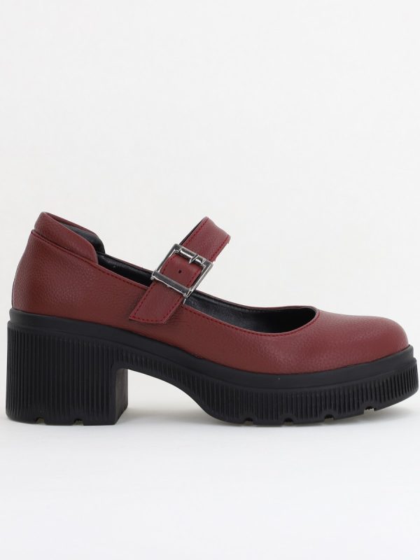 Pantofi Damă Casual cu Toc din Piele Ecologică Bordo Mat BS501AY2410068 120