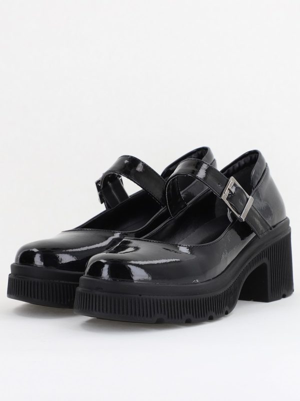 Pantofi Damă Casual cu Toc din Piele Ecologică Negru Lac BS501AY2410065 119