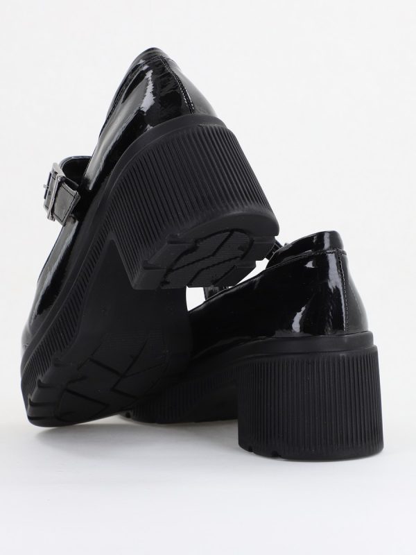 Pantofi Damă Casual cu Toc din Piele Ecologică Negru Lac BS501AY2410065 122