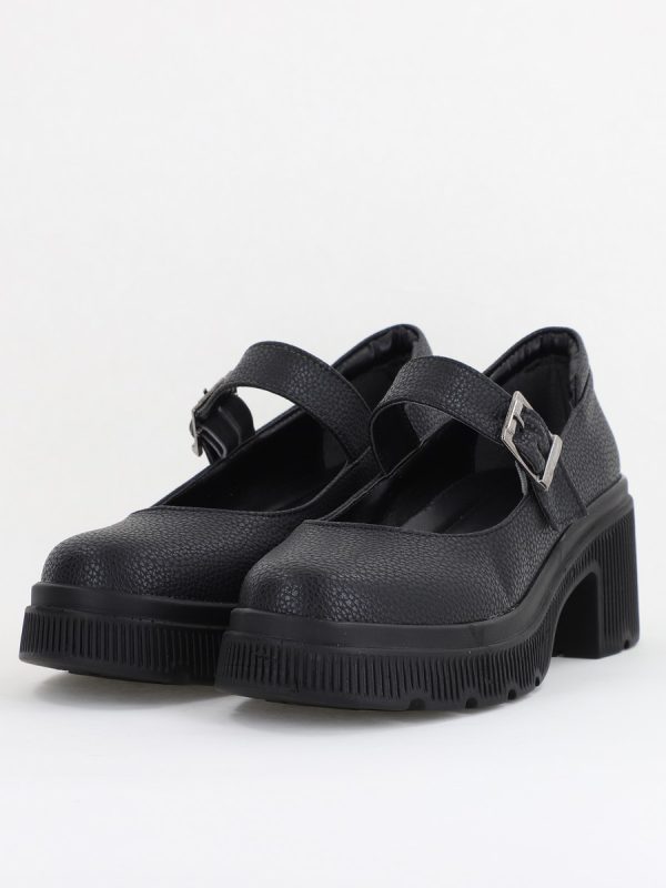 Pantofi Damă Casual cu Toc din Piele Ecologică Negru Mat BS501AY2410071 119