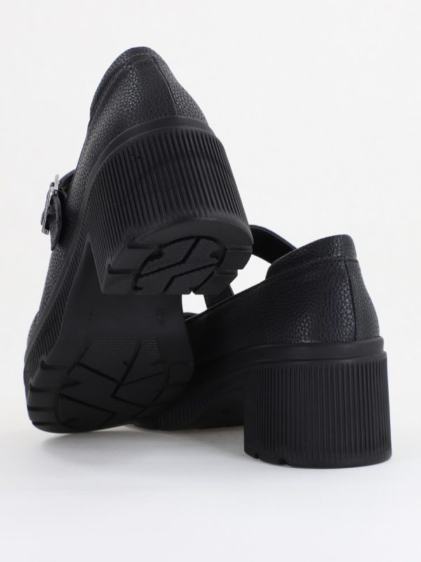 Pantofi Damă Casual cu Toc din Piele Ecologică Negru Mat BS501AY2410071 122