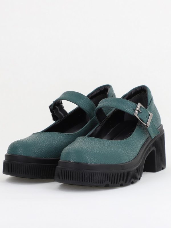 Pantofi Damă Casual cu Toc din Piele Ecologică Verde petrol Mat BS501AY2410070 119