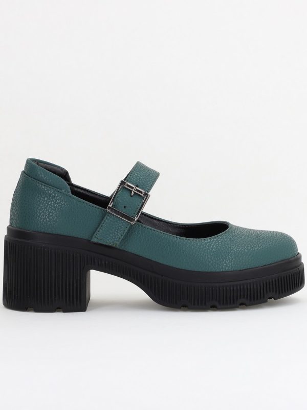 Pantofi Damă Casual cu Toc din Piele Ecologică Verde petrol Mat BS501AY2410070 120