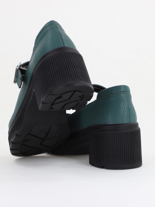 Pantofi Damă Casual cu Toc din Piele Ecologică Verde petrol Mat BS501AY2410070 122