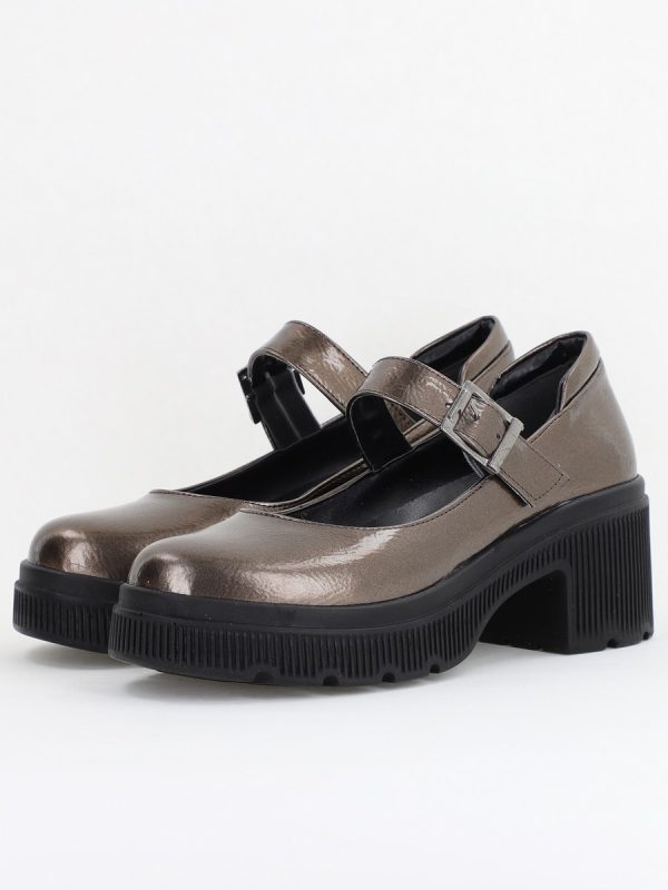 Pantofi Damă Casual cu Toc din Piele Ecologică Platină BS501AY2410064 119