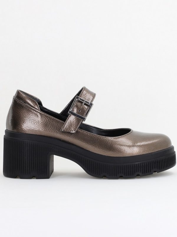 Pantofi Damă Casual cu Toc din Piele Ecologică Platină BS501AY2410064 120