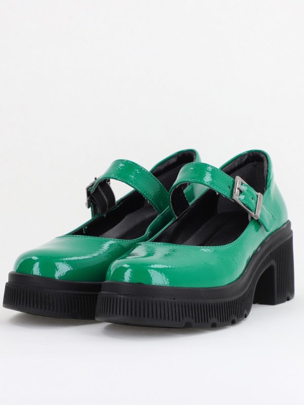 Pantofi Damă Casual cu Toc din Piele Ecologică Verde Lac BS501AY2410066 119