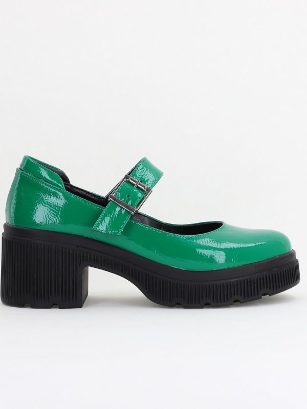 Pantofi Damă Casual cu Toc din Piele Ecologică Verde Lac BS501AY2410066 120