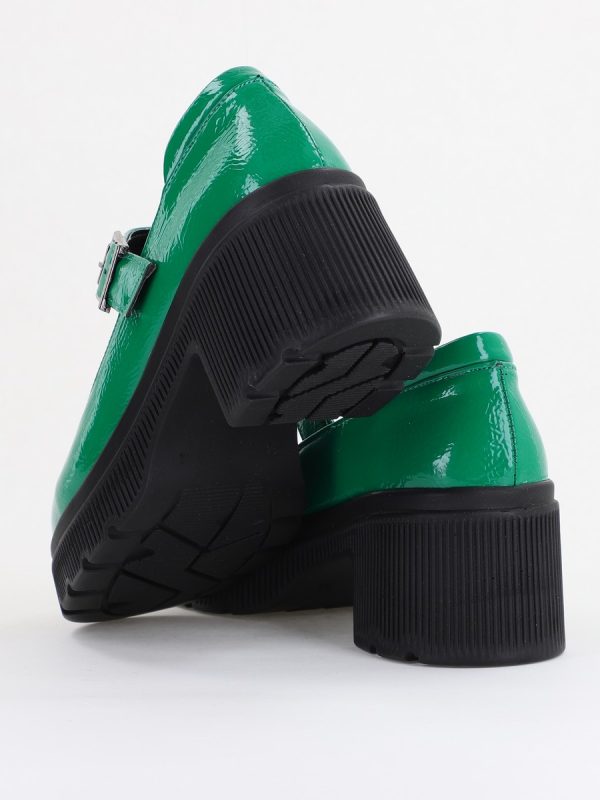 Pantofi Damă Casual cu Toc din Piele Ecologică Verde Lac BS501AY2410066 122