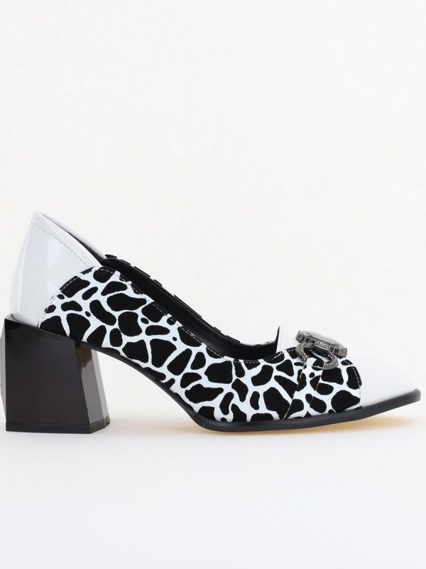 Pantofi Damă cu Toc Gros Piele Ecologică cu Pietricele culoare Alb - BS672AY2411165 122