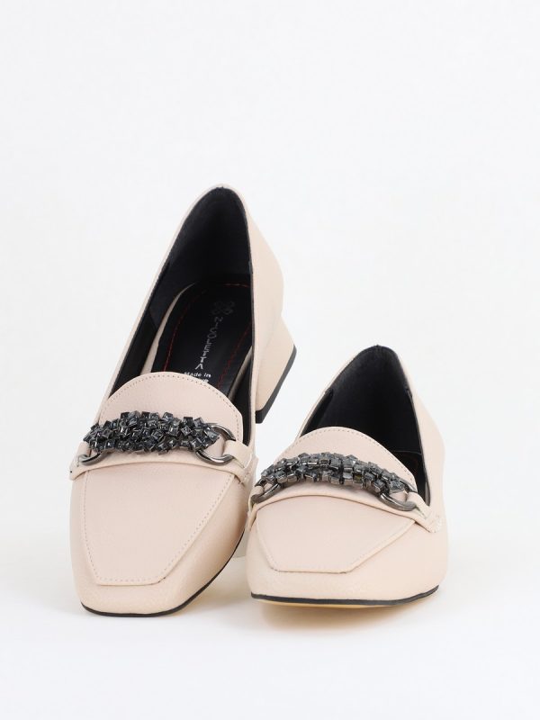 Pantofi damă cu Toc Jos Eleganți din Piele Ecologică cu Pietricele Bej BS170BA2411129 119