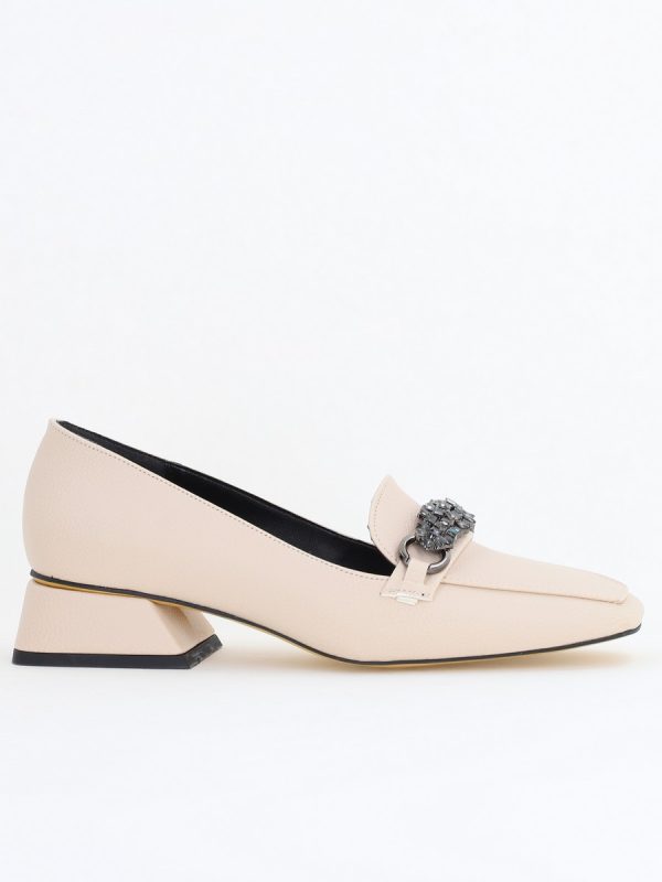 Pantofi damă cu Toc Jos Eleganți din Piele Ecologică cu Pietricele Bej BS170BA2411129 120