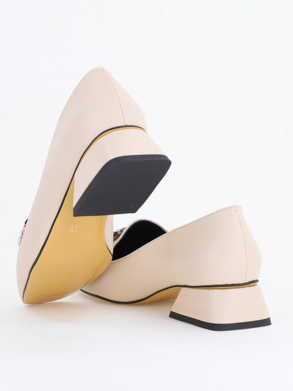 Pantofi damă cu Toc Jos Eleganți din Piele Ecologică cu Pietricele Bej BS170BA2411129 122
