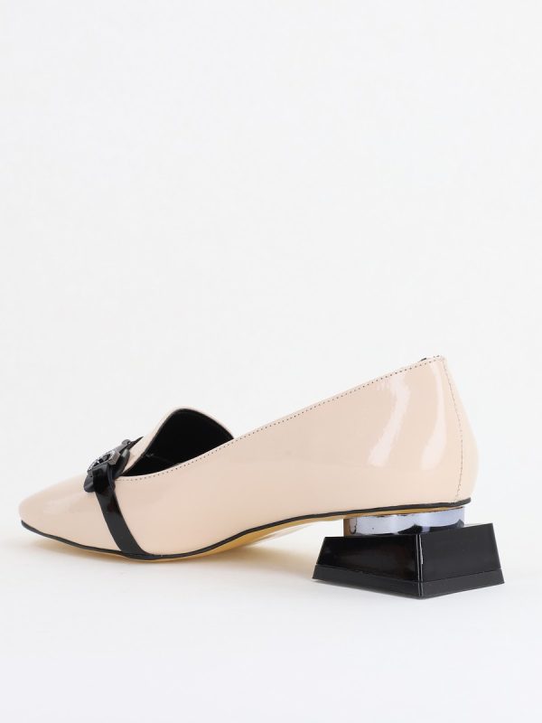 Pantofi Eleganți de Damă cu Toc Jos din Piele Ecologică Bej Decorați cu Pietricele BS190BA2411139 122