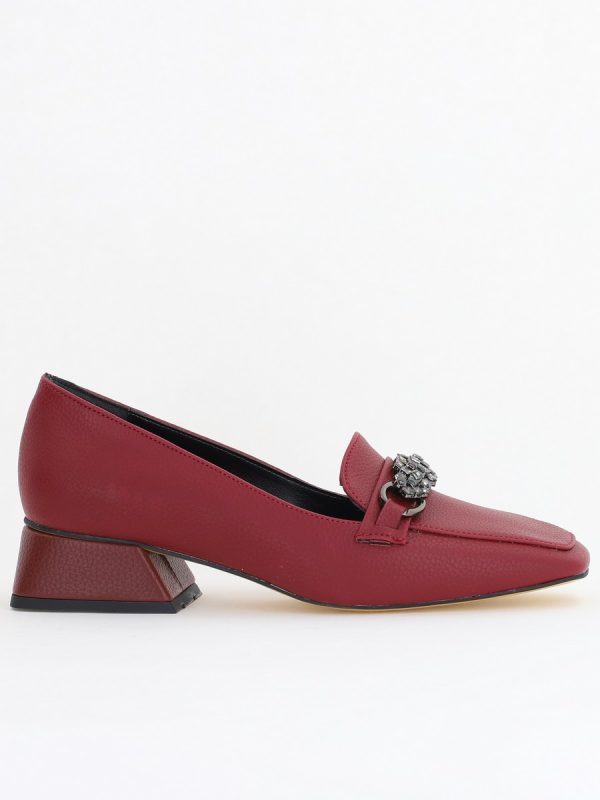 Pantofi Eleganți de Damă cu Toc Jos din Piele Ecologică Bordo Decorați cu Pietricele BS170BA2411136 120