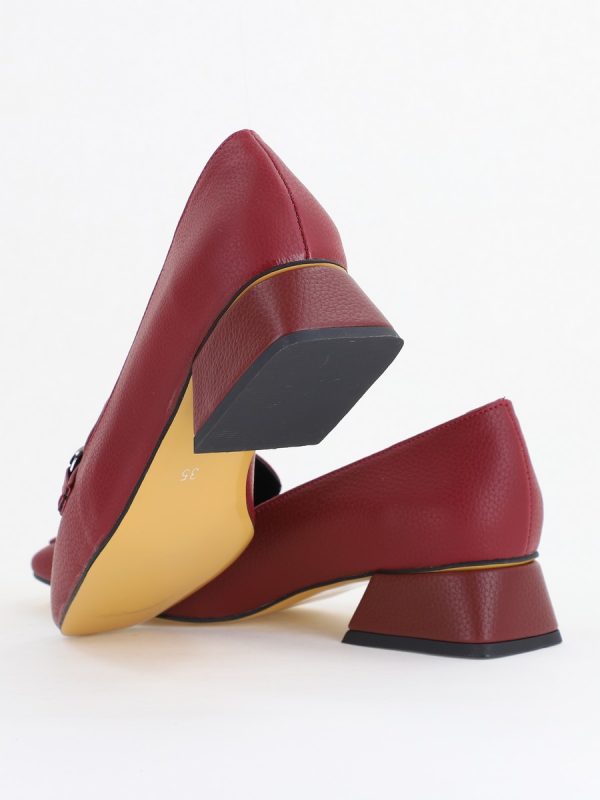 Pantofi Eleganți de Damă cu Toc Jos din Piele Ecologică Bordo Decorați cu Pietricele BS170BA2411136 122