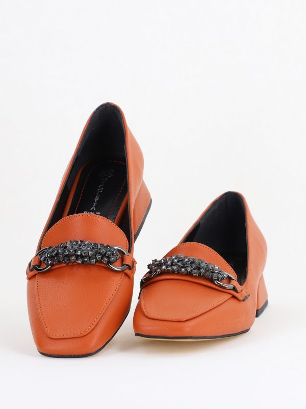Pantofi damă cu Toc Jos Eleganți din Piele Ecologică cu Pietricele Maro BS170BA2411130 119
