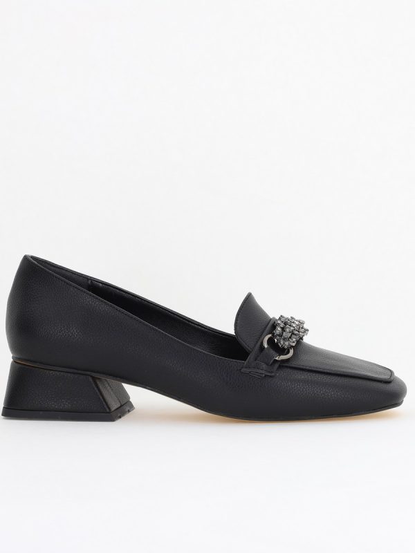 Pantofi Eleganți de Damă cu Toc Jos din Piele Ecologică Negru Decorați cu Pietricele BS170BA2411131 121