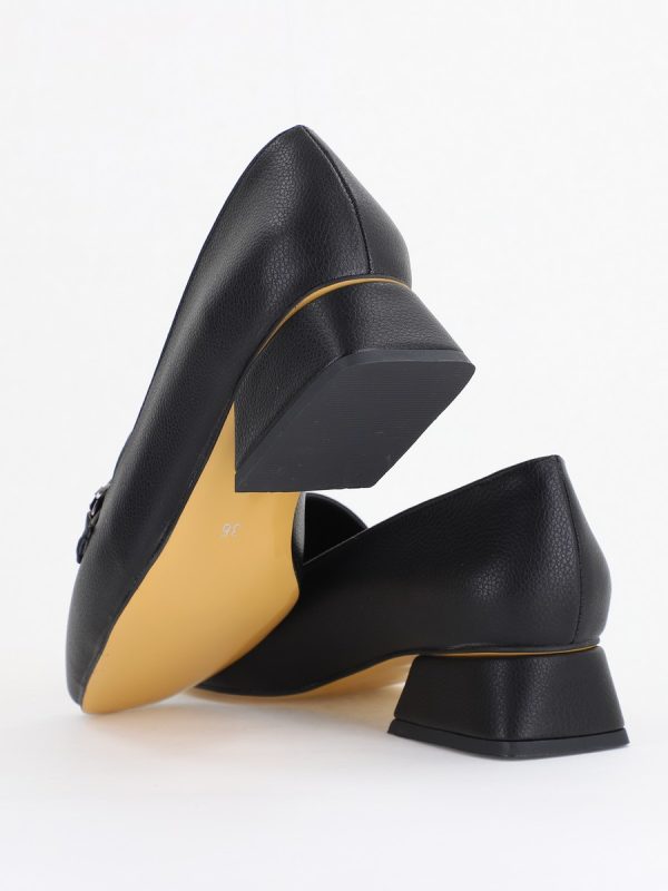 Pantofi Eleganți de Damă cu Toc Jos din Piele Ecologică Negru Decorați cu Pietricele BS170BA2411131 123