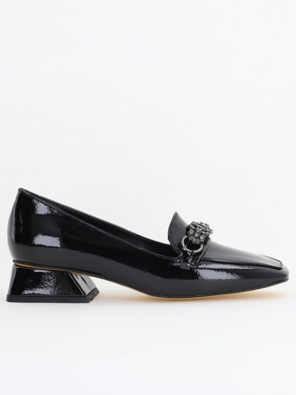 Pantofi Eleganți de Damă cu Toc Jos din Piele Ecologică Negru Lac Decorați cu Pietricele BS170BA2411134 120