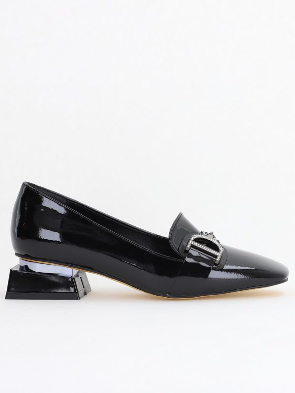 Pantofi Eleganți de Damă cu Toc Jos din Piele Ecologică Negru Decorați cu Pietricele BS190BA2411138 120