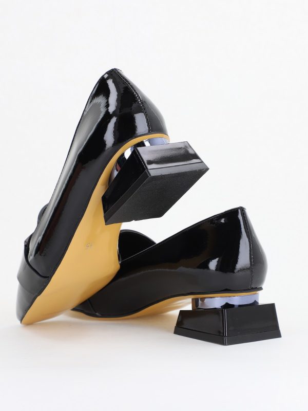 Pantofi Eleganți de Damă cu Toc Jos din Piele Ecologică Negru Decorați cu Pietricele BS190BA2411138 122