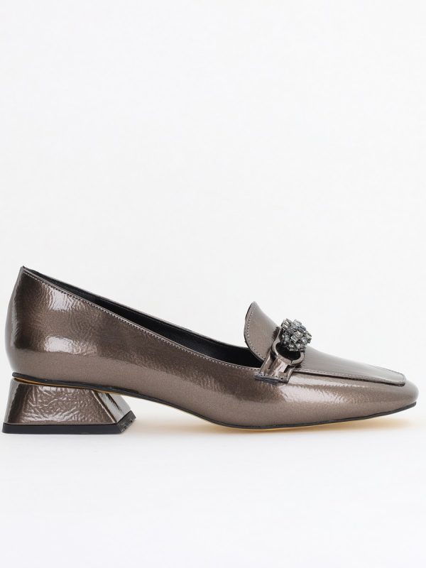 Pantofi Eleganți de Damă cu Toc Jos din Piele Ecologică Platină Decorați cu Pietricele BS170BA2411133 120