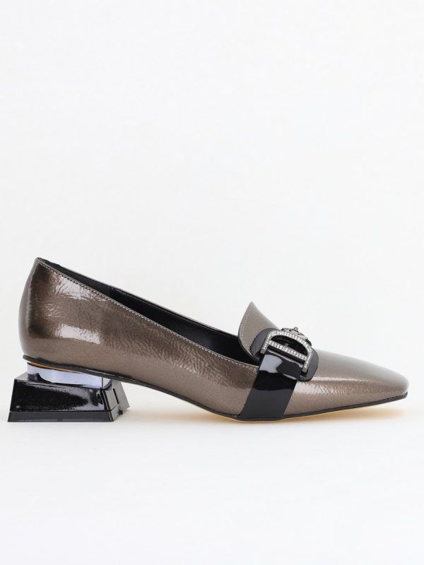 Pantofi Eleganți de Damă cu Toc Jos din Piele Ecologică Platină Decorați cu Pietricele BS190BA2411137 120