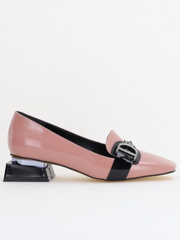 Pantofi Eleganți de Damă cu Toc Jos din Piele Ecologică Roz Decorați cu Pietricele BS190BA2411140 120