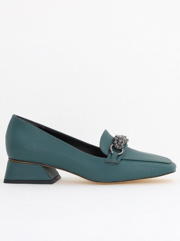 Pantofi Eleganți de Damă cu Toc Jos din Piele Ecologică Verde petrol Decorați cu Pietricele BS170BA2411135 120