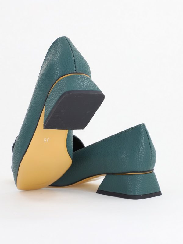 Pantofi Eleganți de Damă cu Toc Jos din Piele Ecologică Verde petrol Decorați cu Pietricele BS170BA2411135 122