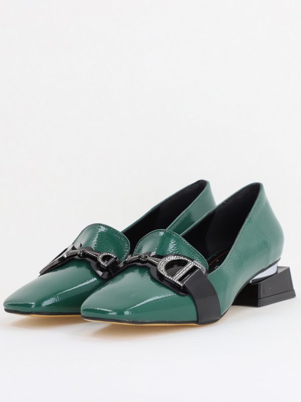 Pantofi Eleganți de Damă cu Toc Jos din Piele Ecologică Verzi Decorați cu Pietricele BS190BA2411141 119