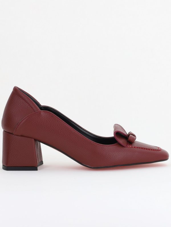 Pantofi Damă cu Toc Mic din Piele Ecologică Bordo Mat (BS804D2410086) 120