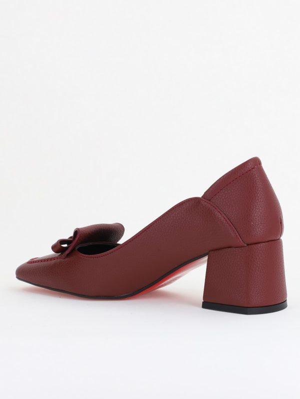 Pantofi Damă cu Toc Mic din Piele Ecologică Bordo Mat (BS804D2410086) 122
