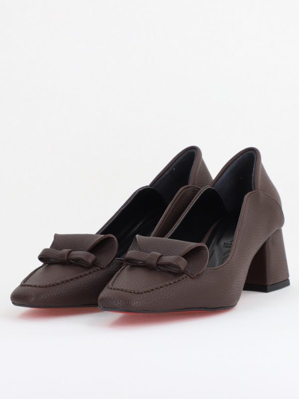 Pantofi Damă cu Toc Mic din Piele Ecologică Cafeniu Mat (BS804D2410087) 119