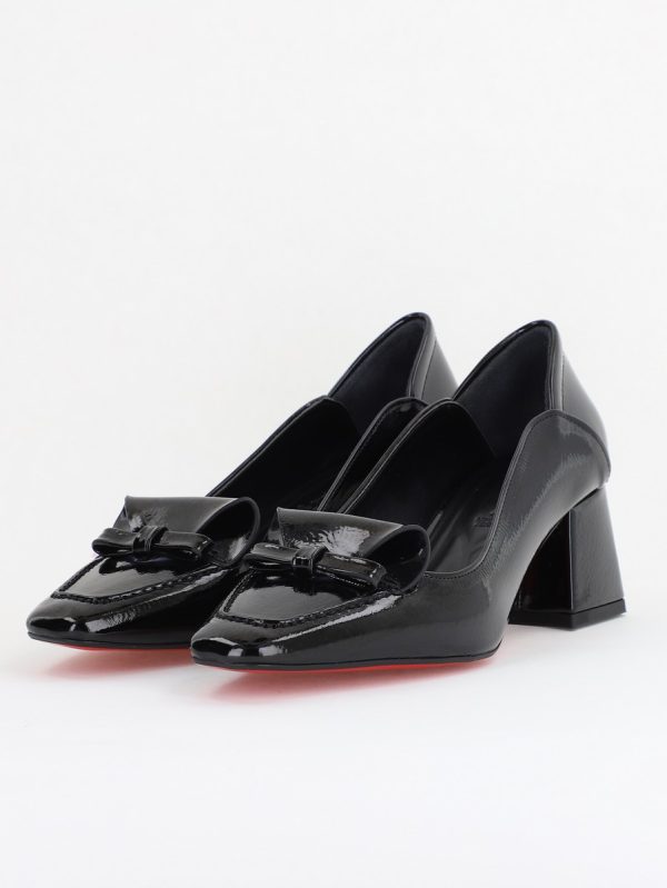 Pantofi Damă cu Toc Mic din Piele Ecologică Negru lac (BS804D2410083) 119