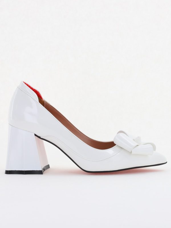 Pantofi Damă Eleganți cu Toc din Piele Ecologică cu Fundiță Alb Lac (BS7332AY2411158) 120