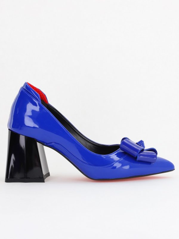 Pantofi Damă Eleganți cu Toc din Piele Ecologică cu Fundiță Albastru Lac (BS7332AY2411161) 120