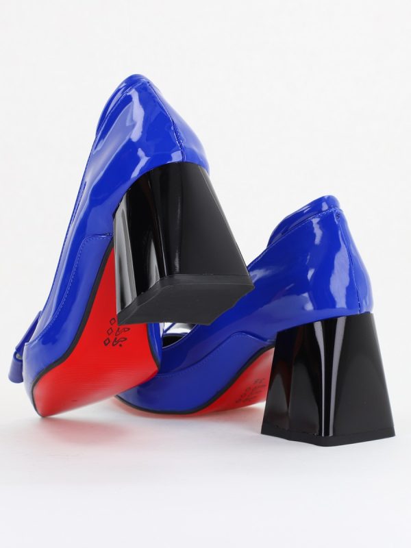 Pantofi Damă Eleganți cu Toc din Piele Ecologică cu Fundiță Albastru Lac (BS7332AY2411161) 122