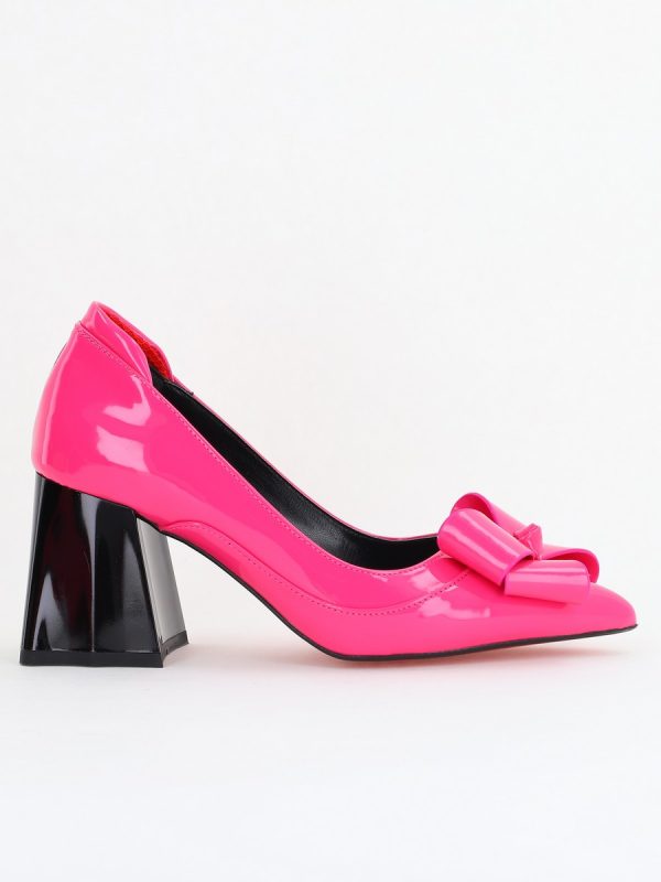 Pantofi Damă Eleganți cu Toc din Piele Ecologică cu Fundiță Fuchsia Lac (BS7332AY2411159) 120
