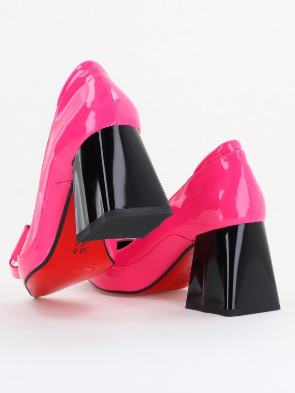 Pantofi Damă Eleganți cu Toc din Piele Ecologică cu Fundiță Fuchsia Lac (BS7332AY2411159) 122