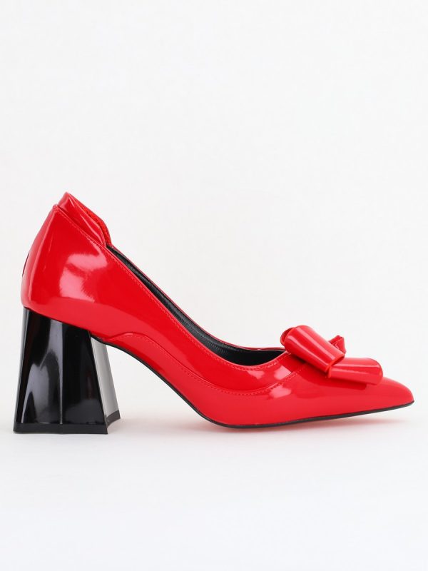 Pantofi Damă Eleganți cu Toc din Piele Ecologică cu Fundiță Rosu Lac (BS7332AY2411160) 120