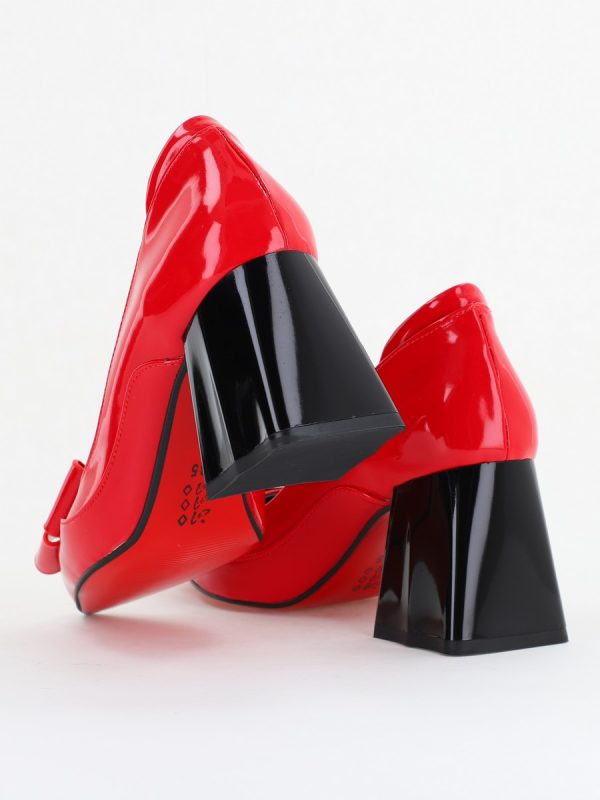 Pantofi Damă Eleganți cu Toc din Piele Ecologică cu Fundiță Rosu Lac (BS7332AY2411160) 122