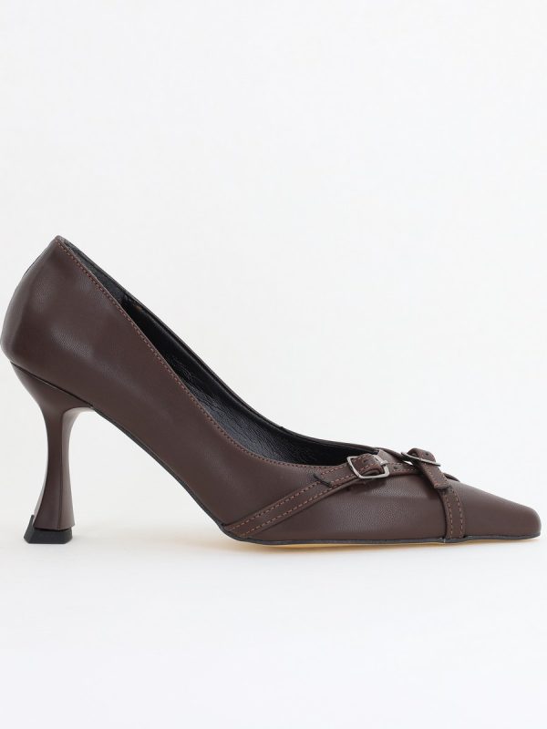 Pantofi Damă Stiletto Cafeniu Mat din Piele Ecologică BS0200AY2411180 122