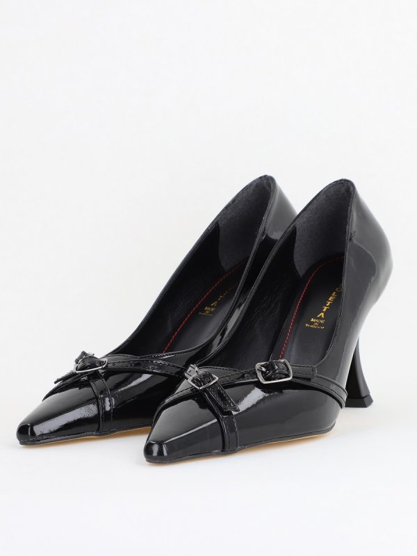 Pantofi Damă Stiletto Negru Lac din Piele Ecologică BS0200AY2411190 119