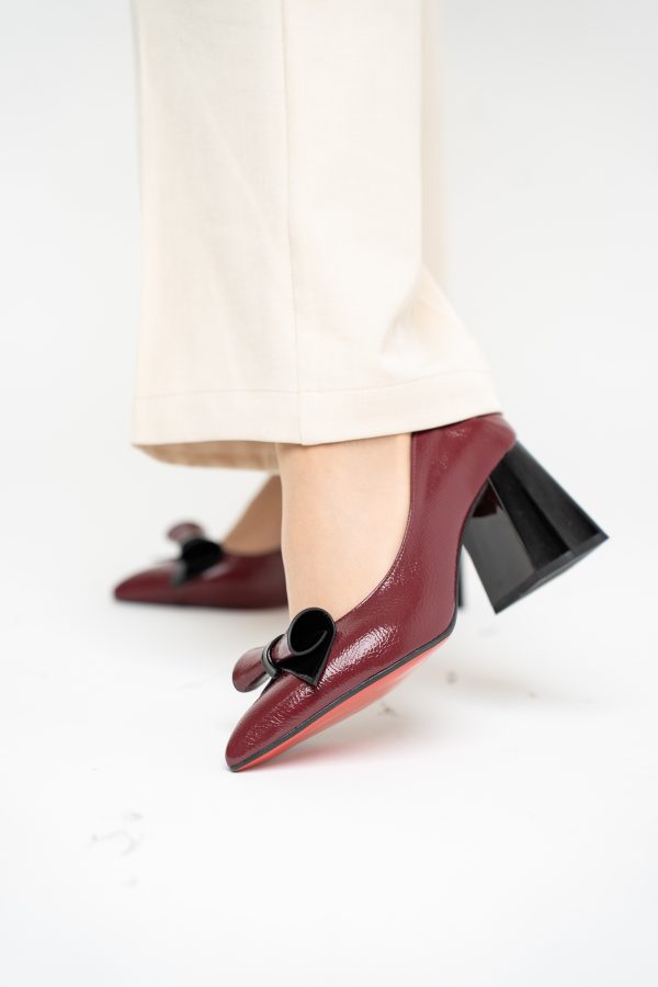Pantofi Damă cu Toc Gros Bordo din Piele Ecologică Nicoletta BS2010D2503222 121