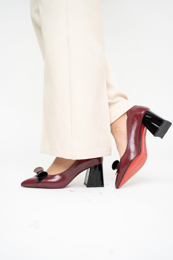 Pantofi Damă cu Toc Gros Bordo din Piele Ecologică Nicoletta BS2010D2503222 123
