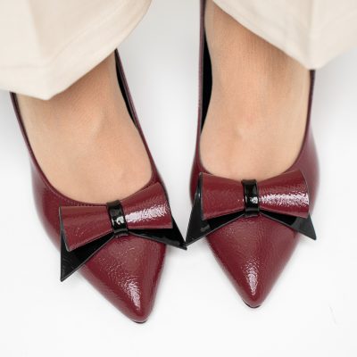Pantofi Damă cu Toc Gros Bordo din Piele Ecologică Nicoletta BS2010D2503222